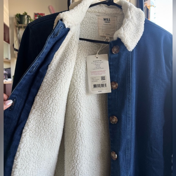 SEZANE Will Denim Jacket with faux shearling lining - New With Tags - Picture 2 of 4